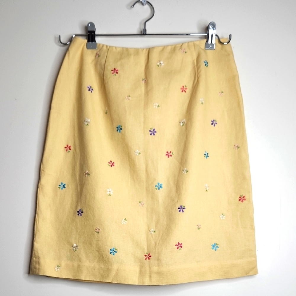 Talbots Embroidered Floral Yellow Skirt Size 10 women‎